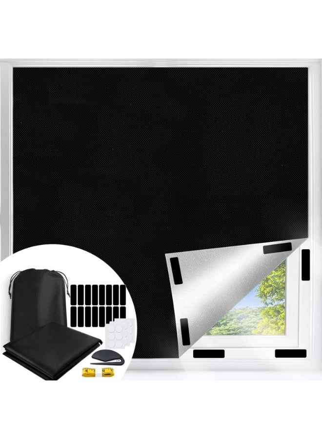 CHIYLE Width 146 cm Length 100 cm Portable Blackout Curtains With Self& tools Adhesive Tape For Bedroom Living Room Bathroom And Attic Blackout Curtains